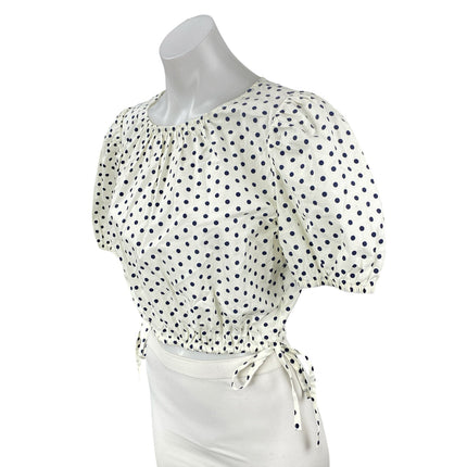 NEW Vineyard Vines Resort Stretch Polka Dot Puff Sleeve Crop Blouse Top Size S