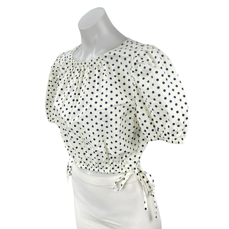 NEW Vineyard Vines Resort Stretch Polka Dot Puff Sleeve Crop Blouse Top Size S