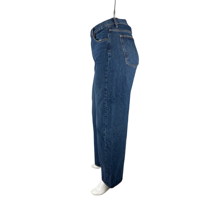 Zara Women's Blue High Waisted Medium Wash Baggy Wide Leg Denim Jeans Size 12