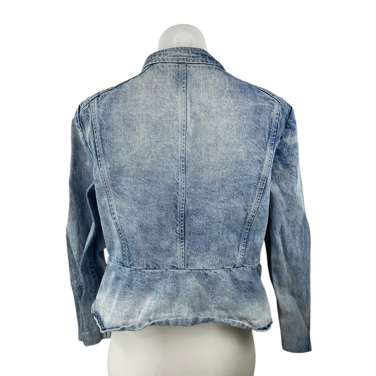 Rebecca Taylor Women's Blue Long Sleeve Full Zip Moto Biker Denim Jean Jacket S