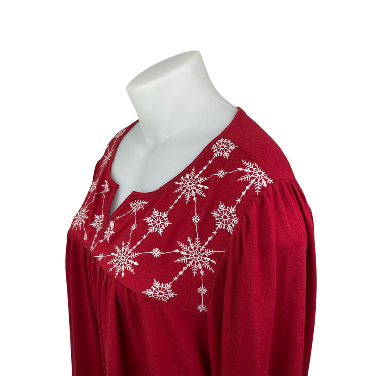 Bloomchic Women's Red Embroidered Snowflake Long Sleeve Shirt Blouse Top 22/24