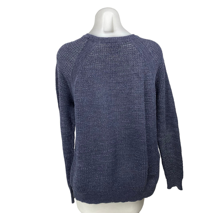J.Crew Women's Navy Blue Linen Long Sleeve Knit Round Neck Sweater Top Size M