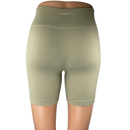 Adanola Women's Olive Green Rib Knit Mid Rise Activewear Yoga Gym Biker Shorts S