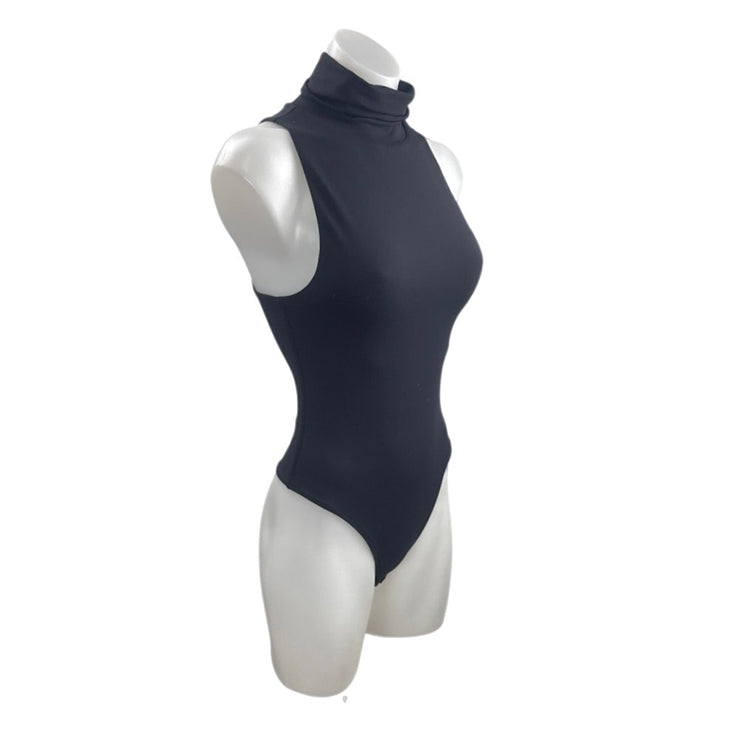 Aritzia Babaton Black Turtleneck Sleeveless Thong Slim Tank Bodysuit Top Size S