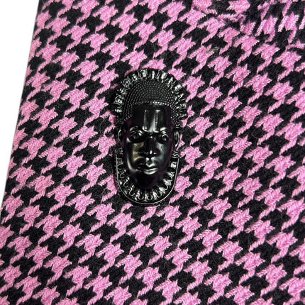 MNG Mango Women's Pink Purple Houndstooth Double Breasted Coat Blazer Jacket L
