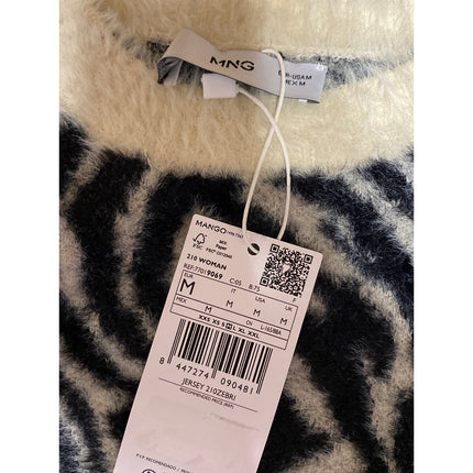 NEW MNG Women's Multicolor Zebra Animal Print Long Sleeve Crop Sweater Top Sz M