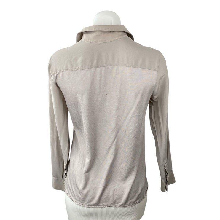 Club Monaco Women's Gray 100% Silk Long Sleeve Pocket Button Down Shirt Top S