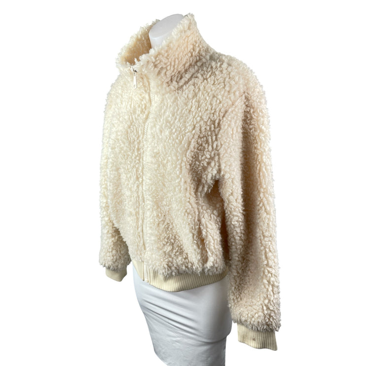 Newbury Kustom Cream Faux Sherpa Fleece Full Zip Long Sleeve Sweater Top Size L