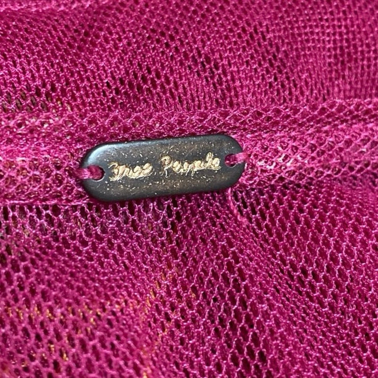 Free People Time To Shine Pink Floral Mesh Long Balloon Sleeve Crop Blouse XS