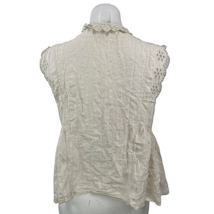 Max Studio Women's Beige Sleeveless Ruffles Crochet Button Front Blouse Top Sz M