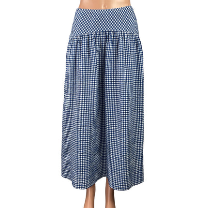 Uniqlo Womens Blue White Checkered Plaid Seersucker Volume Maxi A-Line Skirt S