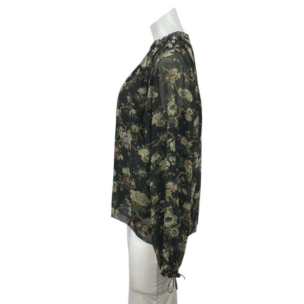 Aritzia Wilfred Black Floral Long Sleeve Chiffon Mesh Ruffle Blouse Top Size S