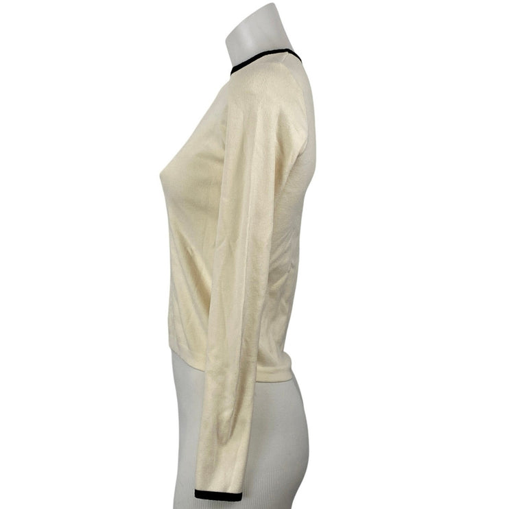 MNG Mango Women's Cream Long Sleeve Crew Neck Knit Cropped Sweater Top Size XS