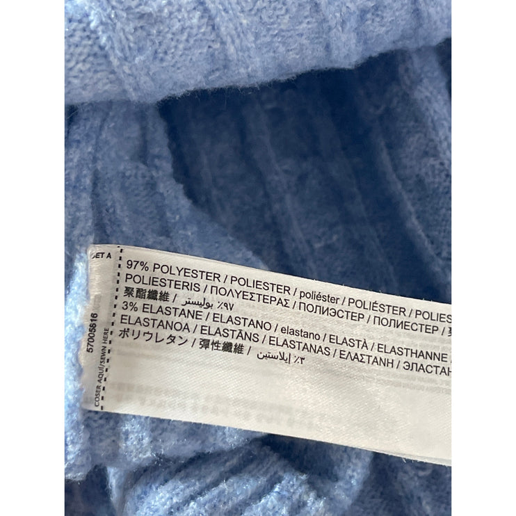 MNG Mango Women's Blue Cable Rib Knit Crew Neck Long Sleeve Sweater Top Size S