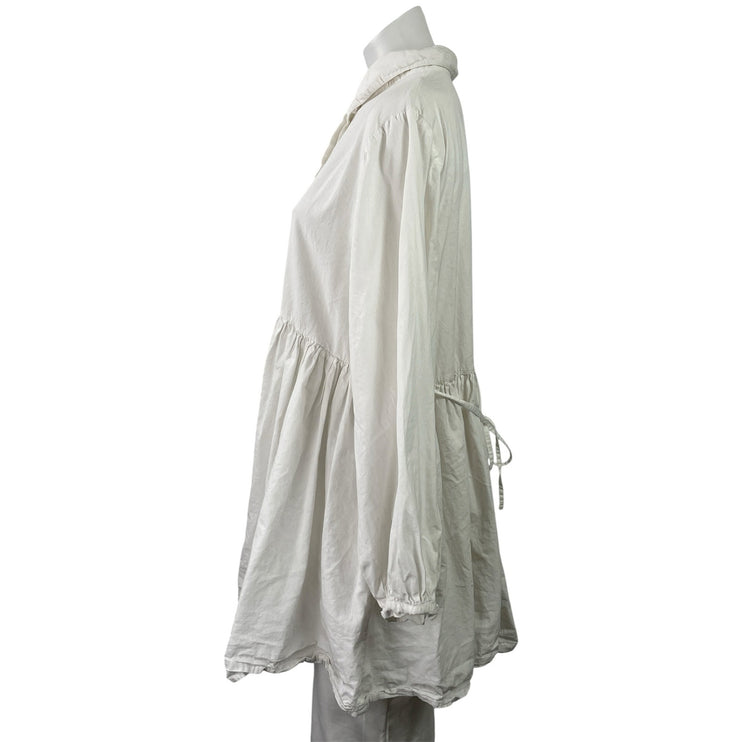 QED London White Long Balloon Sleeves Button Front Smocked Mini Shirt Dress 12