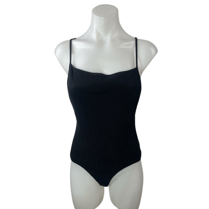 By The Way Women's Black Ribbed Sleeveless Square Neck Cami Tank Bodysuit Top L