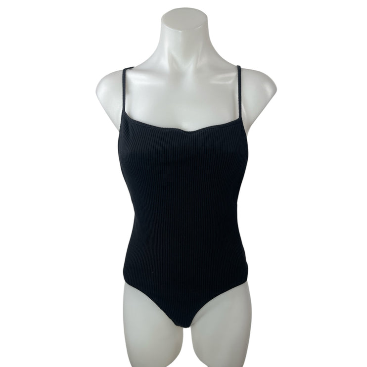 By The Way Women's Black Ribbed Sleeveless Square Neck Cami Tank Bodysuit Top L