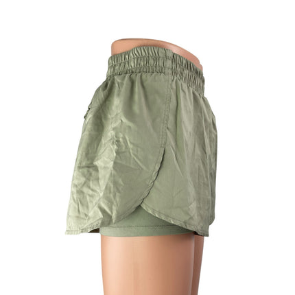 Girlfriend Collective Green High Rise Elastic Waist Activewear Mini Shorts Sz S