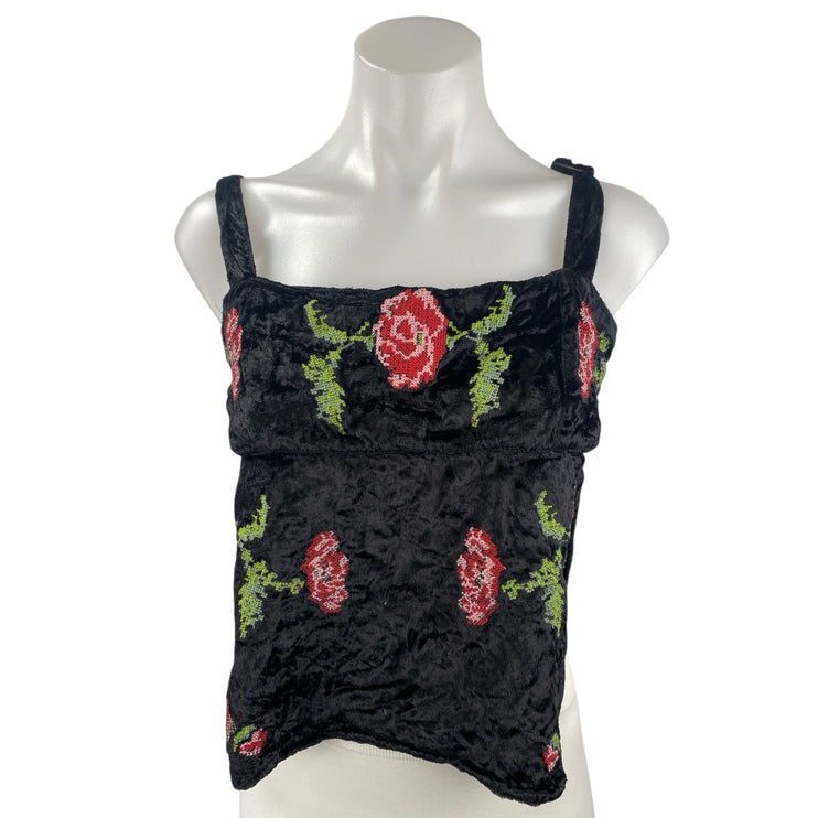 Urban Outfitters Kimchi Blue Jana Black Velvet Embroidered Floral Tank Top Sz L