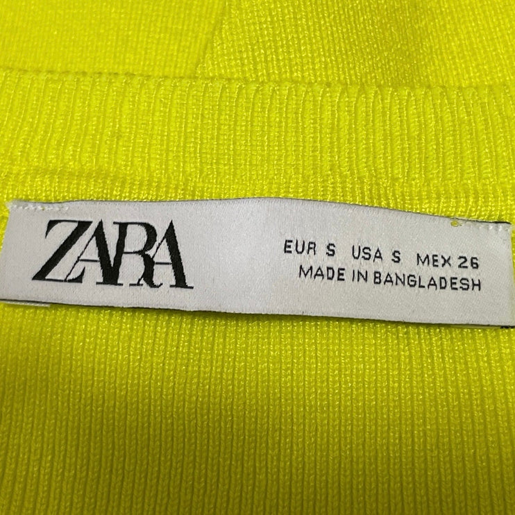 Zara Women's Yellow Green Sleeveless Ribbed Knit Racerback Crop Tank Top Size S