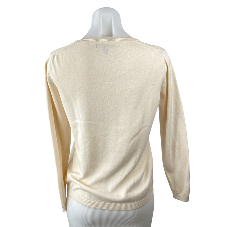 Banana Republic Women's Cream Long Sleeve Crew Neck Knit Sweater Top Size S