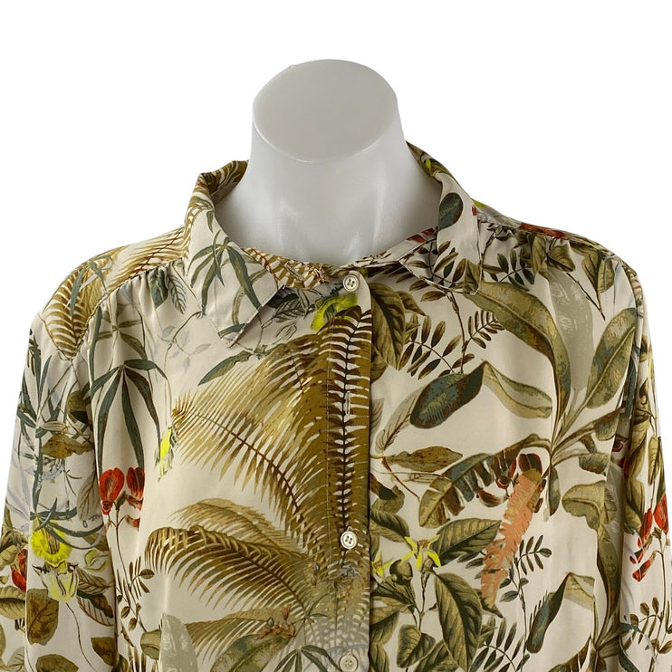 H&M Women's Multicolor Leaf Tropical Long Sleeve Button Down Blouse Shirt Top L