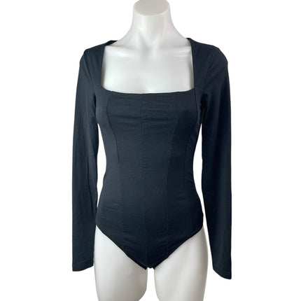 Abercrombie & Fitch Black Long Sleeve Corset Bustier Thong Bodysuit Top Size S