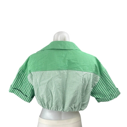 Zara Women's Green Striped Colorblock Short Sleeve Button Down Crop Top Size XS