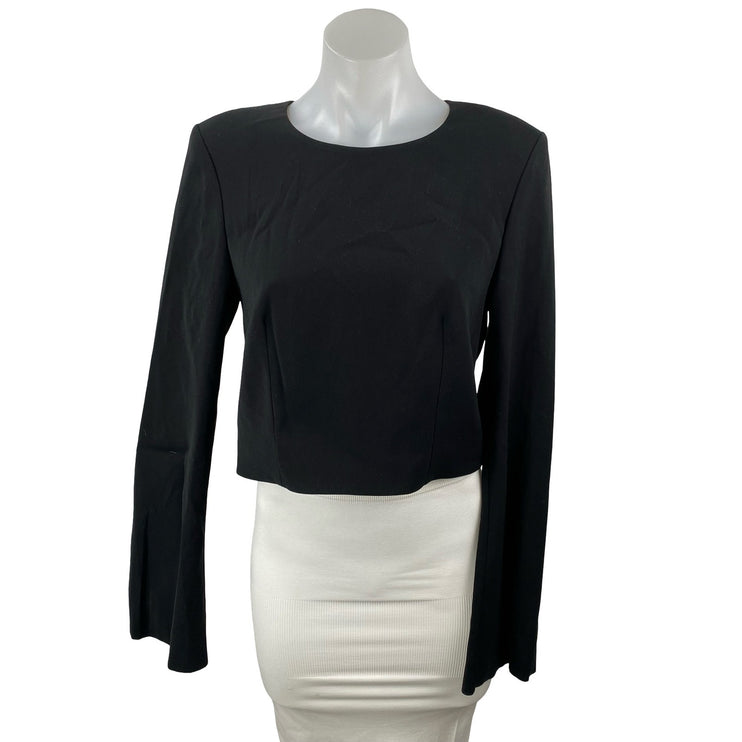 Elizabeth and James Women's Black Long Bell Sleeve Career Crop Blouse Top Size 6