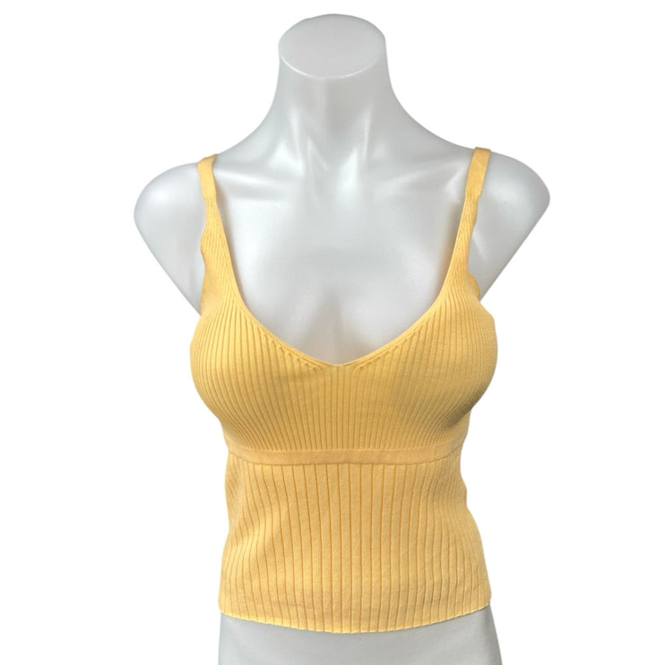 Zara Women's Yellow Ribbed Knit Scoop Neck Sleeveless Stretch Crop Tank Top Sz S