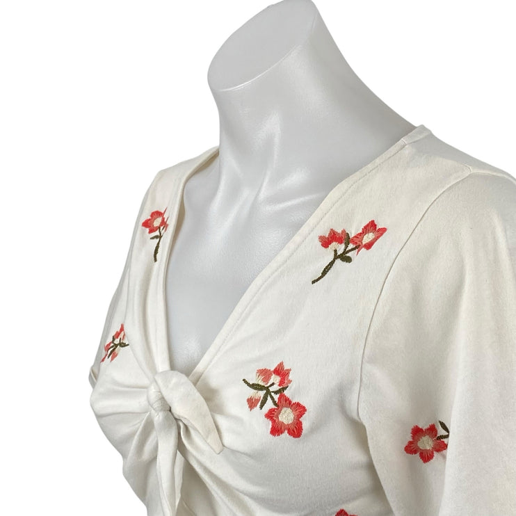 Miss Selfridge White Floral Embroidery Tie Front V Neck Crop Peplum Blouse Top 8