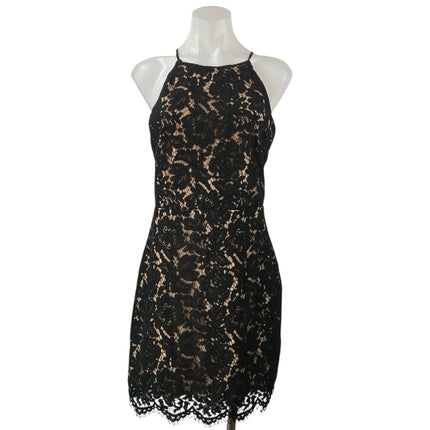 ASTR The Label Black Beige Lace Sleeveless High Neck Mini Sheath Dress Size L