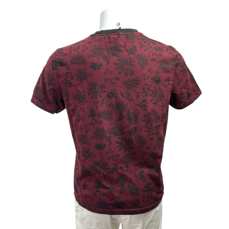 DKNY Men's Red Floral Graphic Crew Neck Shoprt Sleeve Basic Tee T-Shirt Top Sz M