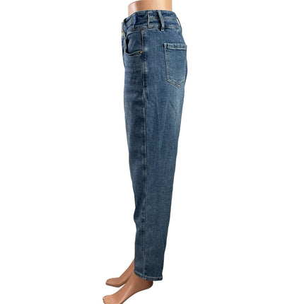 Erfini Womens Blue Medium Wash High Waisted Tapered Leg Denim Jeans Pants Size L