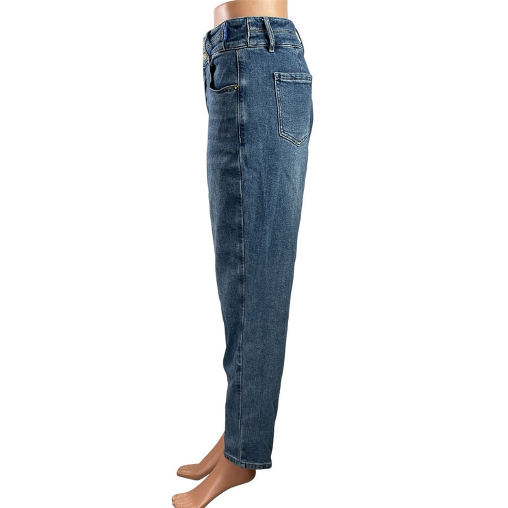 Erfini Womens Blue Medium Wash High Waisted Tapered Leg Denim Jeans Pants Size L