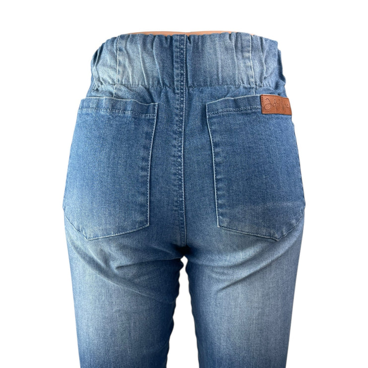 Judith March Women's Blue Lace Up High Rise Flare Bell Bottom Denim Jeans Size S