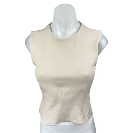 Zara Beige Sleeveless Crew Neck Zip Corset Bustier Cami Camisole Tank Crop Top M