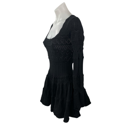 LoveShackFancy Lavender Black Knit Long Sleeve Fit & Flare Mini Dress Size M