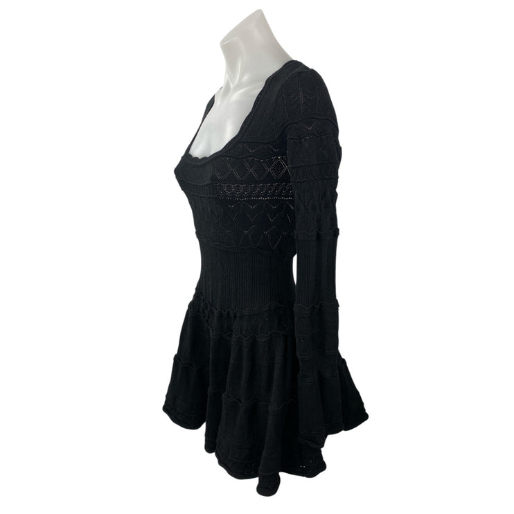 LoveShackFancy Lavender Black Knit Long Sleeve Fit & Flare Mini Dress Size M