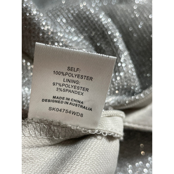 Meshki Silver Sparkly Glitter Shimmer High Waisted Pencil Mini Skirt Size XS