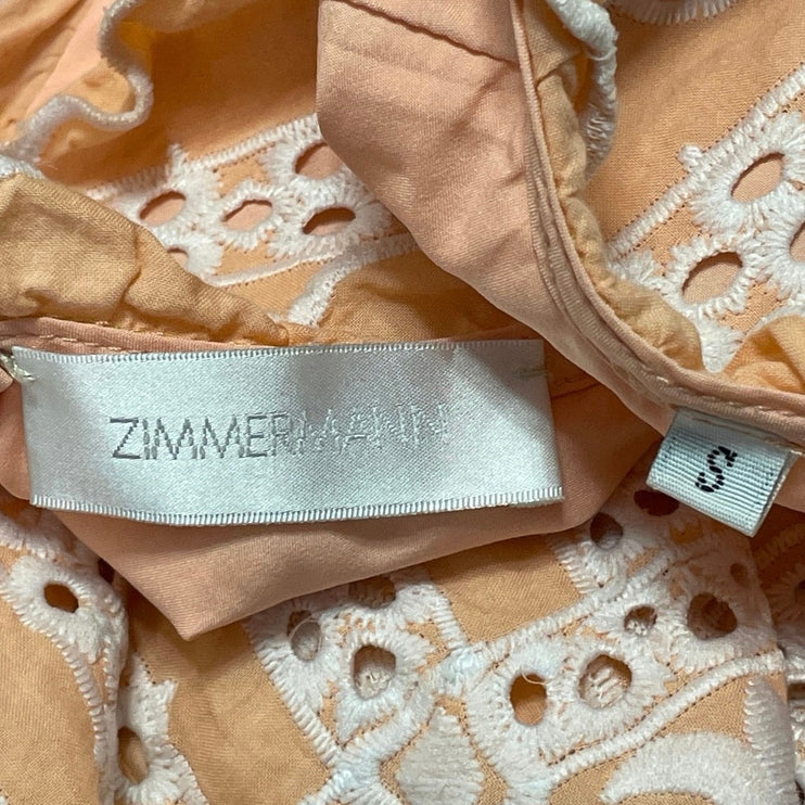 Zimmermann Coral White Embroidered Cutout Tiered Fit & Flare Maxi Dress Size 4
