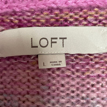 Ann Taylor LOFT Rainbow Spacedye Knit Striped Pastel Crew Neck Sweater Top Sz L