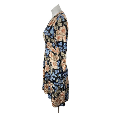 Rebecca Taylor Silk Rose Floral V Neck Long Sleeve Mini Flare A-Line Dress Sz 4
