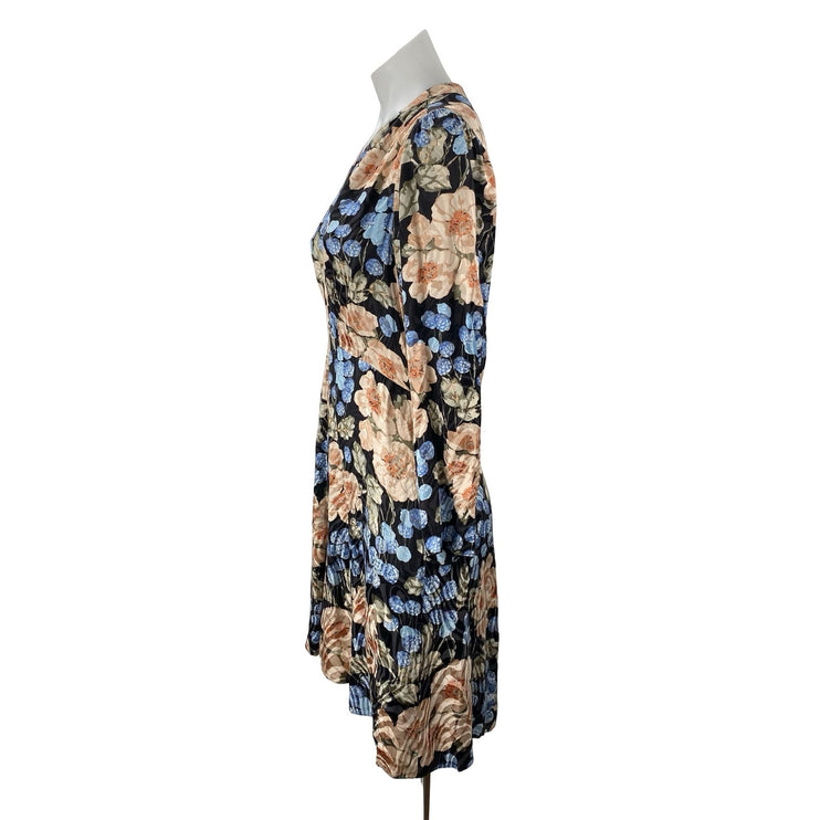 Rebecca Taylor Silk Rose Floral V Neck Long Sleeve Mini Flare A-Line Dress Sz 4