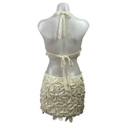 NEW MESHKI Jaylene Cream Ivory Floral Crochet Tie Back Cutout Mini Dress Size S