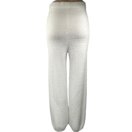 Magnolia Boutique White Fleece High Waisted Pull On Wide Leg Lounge Pants Sz S