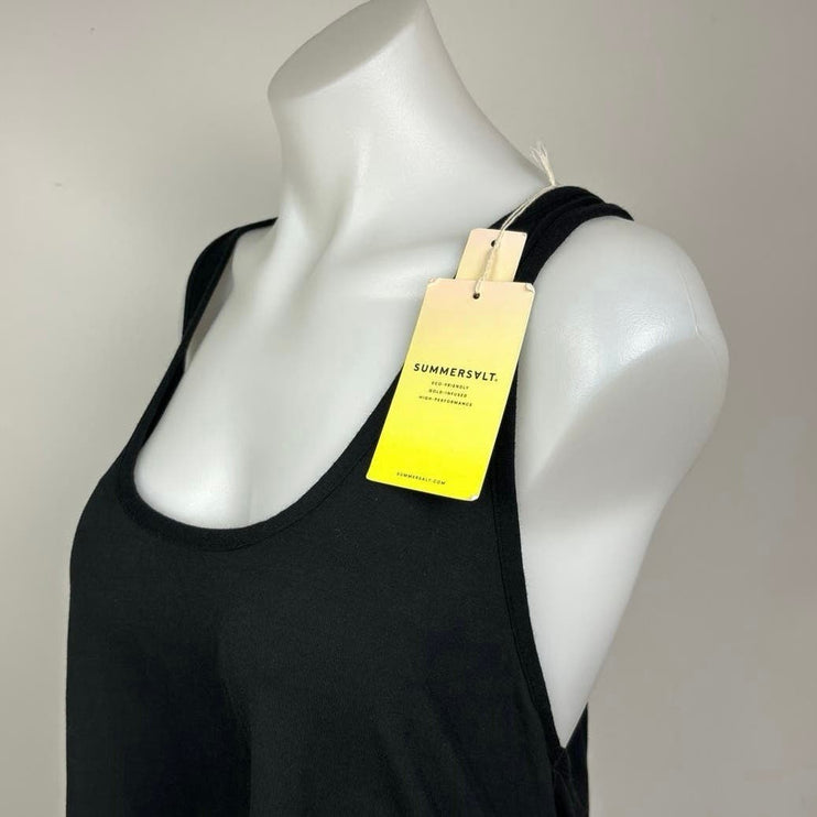 Summersalt NWT Black Convertible High Low Tie Scoop Neck Cropped Tank Top Sz XL