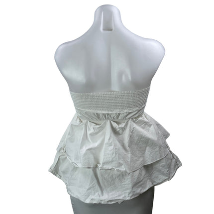 Aritzia Babaton White Strapless Bandeau Tiered Ruffle Peplum Blouse Top Size XXS