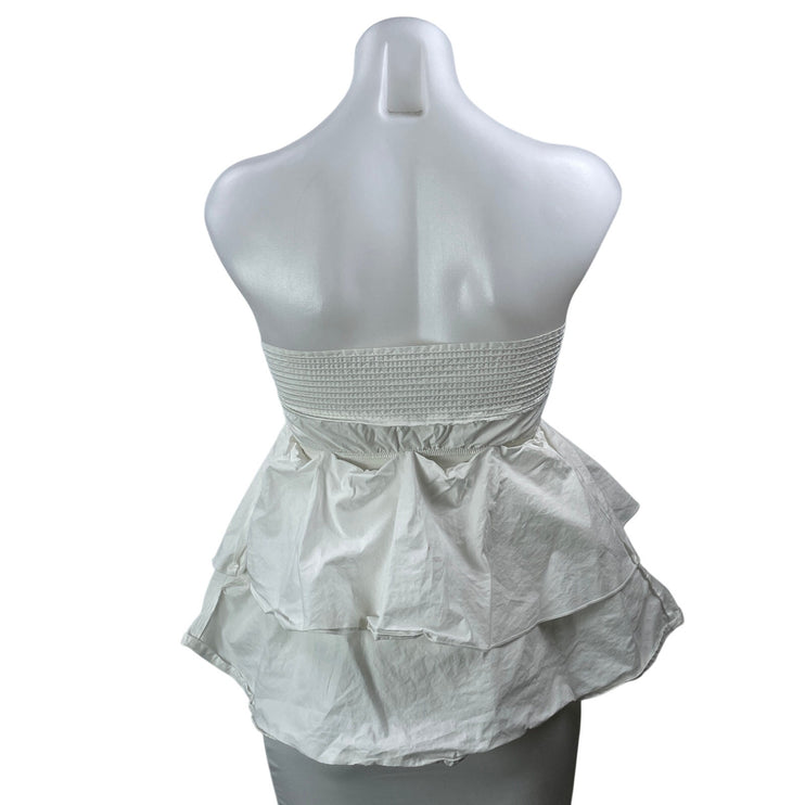Aritzia Babaton White Strapless Bandeau Tiered Ruffle Peplum Blouse Top Size XXS