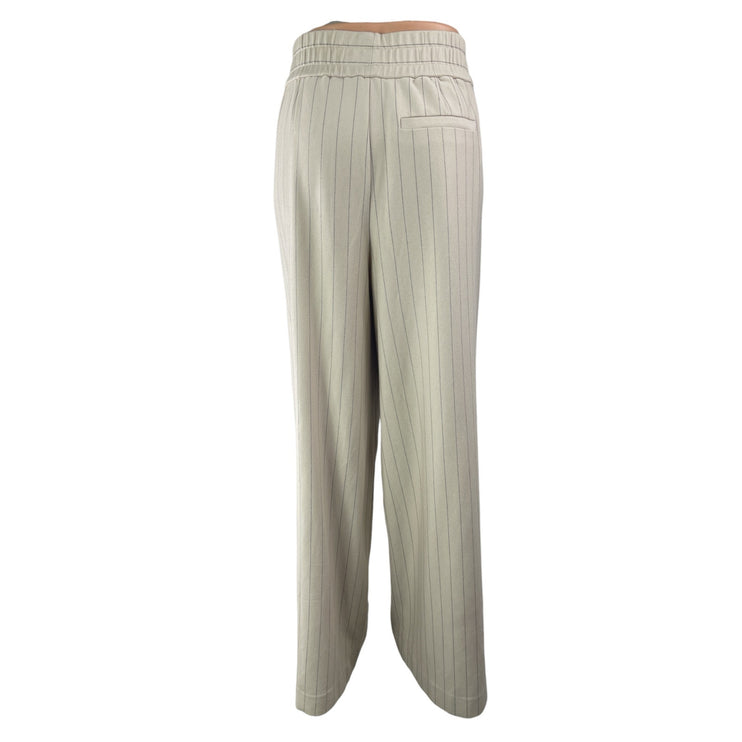 Cos Womens Beige Stripe High Rise Elastic Waist Palazzo Wide Leg Trouser Pants M
